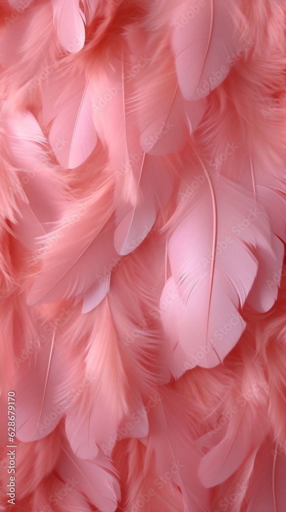 Poster Generative AI : Beatyful and very light airy pink background image based on macro photo of bird feathers