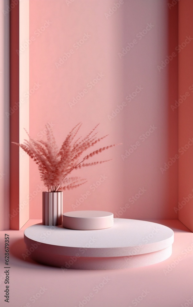 Fototapete Generative AI : Beautiful versatile backdrop for product design and presentation with a pink wall and smooth floor