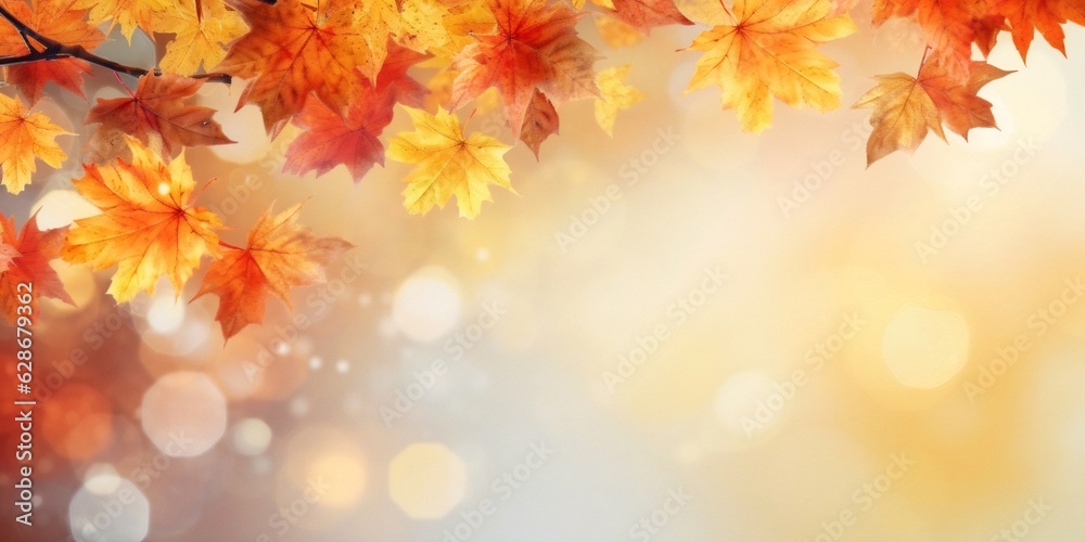 Aufkleber generative ai : autumn floral panoramic background colorful yellow and red maple foliage on a sunny 
