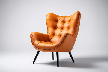 Tan brown leather armchair. Side view of modern armchair on white background. Created with generative AI.	