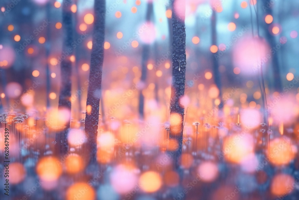 Poster generative ai : beautiful natural winter defocused blurry background image with forest snowdrifts an