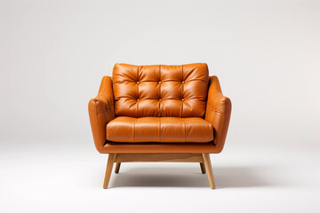 Brown leather armchair. Modern armchair on white background. Created with generative AI.	