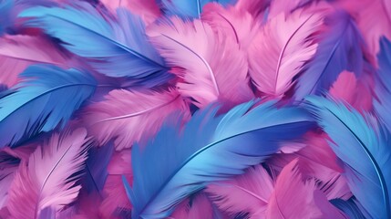 Fototapeta na wymiar Generative AI : Background gentle airy texture of light feather with water drops macro Tinted blue pink and purple pastel colour Elegant romantic artistic image