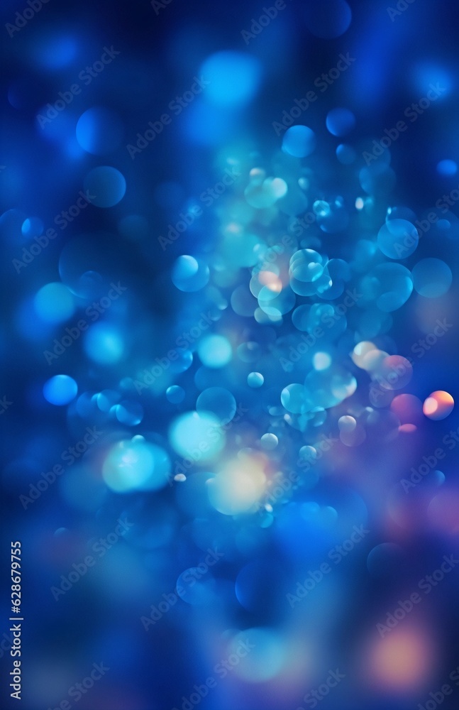Poster Generative AI : A drop of water dew sparkles in the sun Abstract bokeh lighting background Festive abstract blue background with bokeh defocused lights