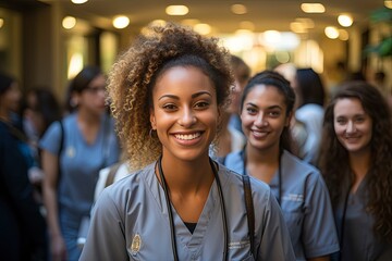 Obraz premium Portrait Of Medical Team Standing Outside Hospital Created using generative AI tools