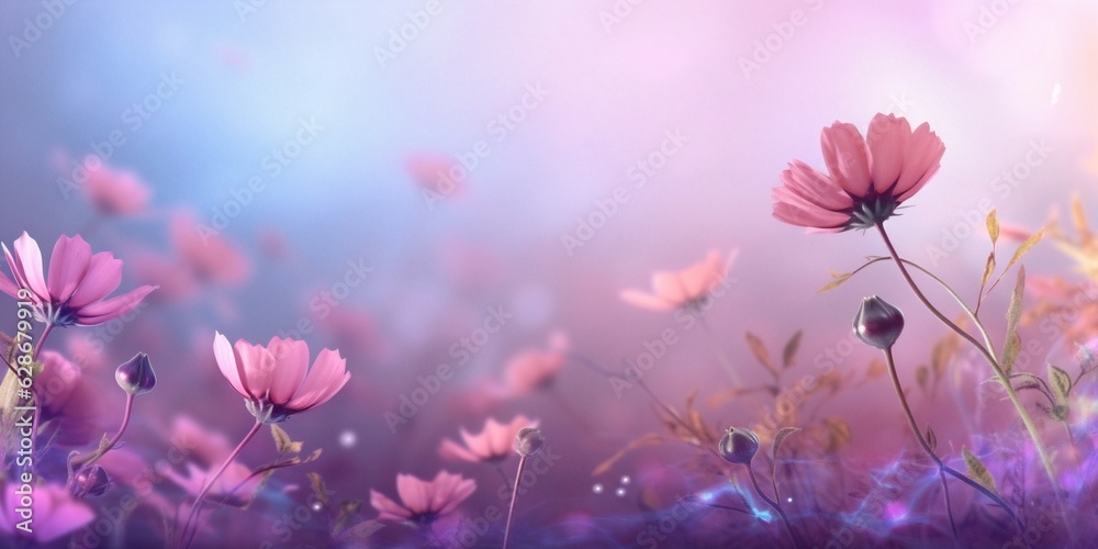 Poster generative ai : abstract floral spring summer natural template border with beautiful soft blurred li