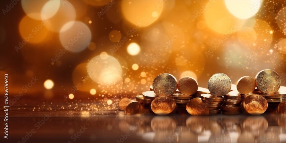 Poster generative ai : abstract golden and brown background with shiny brilliant water drops dew or rain on