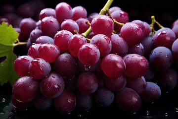 Fototapeta premium Ripe red grape. Pink bunch with leaves Created using generative AI tools 