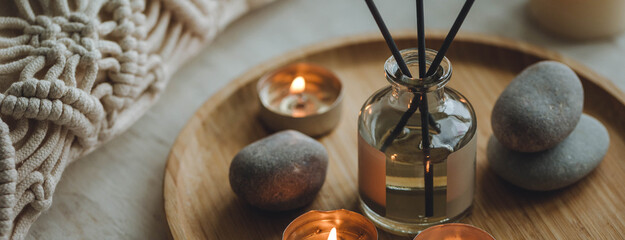 Aromatherapy, atmosphere of relax, serenity and pleasure. Concept of spa treatment in salon....