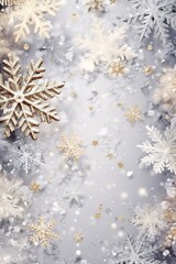 Fototapeta na wymiar Generative AI : Beautiful silver background snow texture with snow flakes and yellow leaf