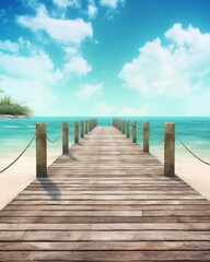 Generative AI : Beautiful landscape with bridge to pier Color fusion of ocean and sky Light ripples on amazingly clear water Perspective receding into distance Image fine vacation on summer Relax and 