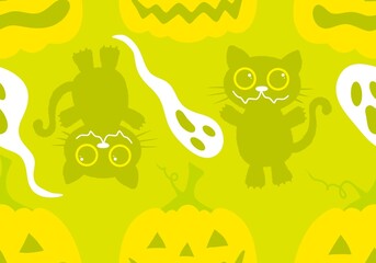 Halloween autumn harvest season pumpkins and cat pattern for wrapping paper and kids clothes print and festive