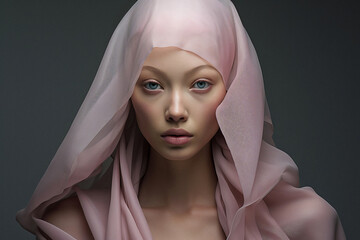 Naklejka premium portrait of a woman with a veil in the style of deconstructivism, a very tender and sensual photograph. Fashion photo.. ai generation