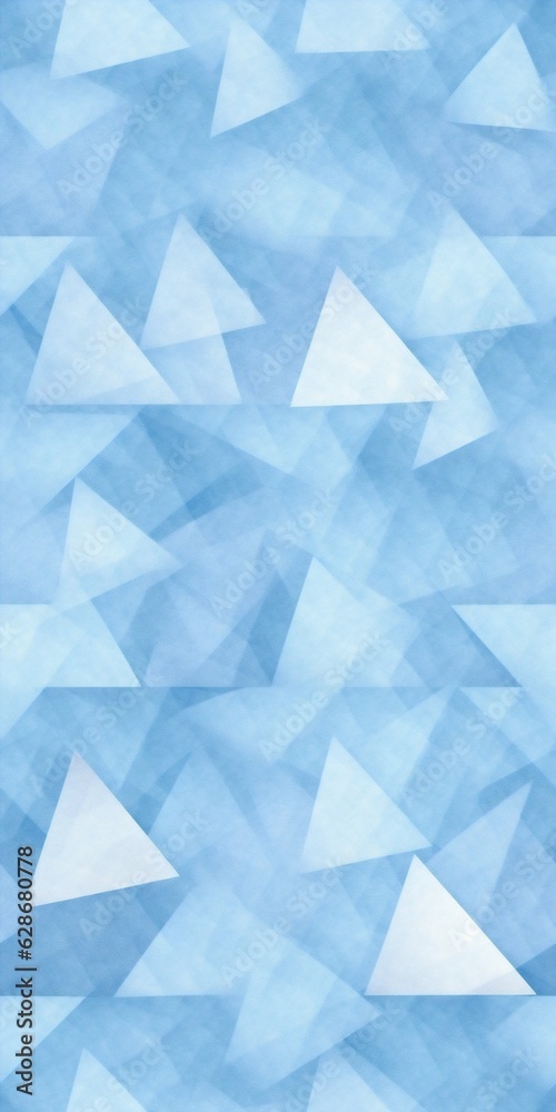Poster Generative AI : Abstract geometric blue background with triangles and rectangles of paper and a Light air feather in balance on the edge of the paper edge