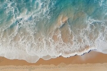 Generative AI : Beautiful tropical wave of summer sea surf Soft turquoise blue ocean wave on the golden sandy beach