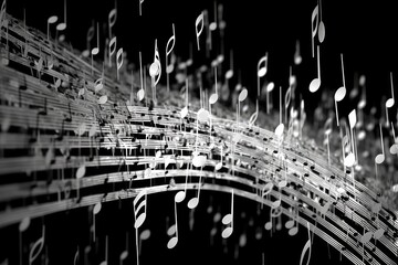 Music note composition extracted from music sheet on black background.