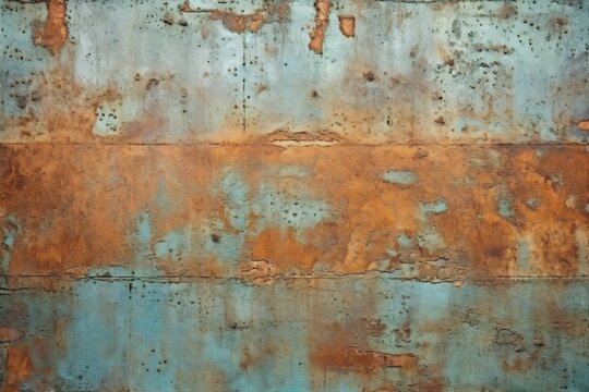 Generative AI : Background rusty metal texture brown and blue color with repeating cells Grunge metal texture with rust and scratches Old beautiful vintage metal texture