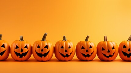 Halloween pumpkin decorations on a yellow-orange background Generative AI