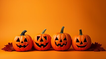 Halloween pumpkin decorations on a yellow-orange background Generative AI