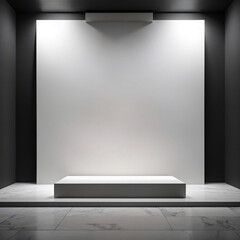 empty exhibition booth display mockup interior with spotlights - obrazy, fototapety, plakaty