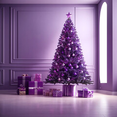 purple Christmas tree with presents