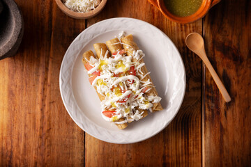 Tacos Dorados. Mexican dish also known as Flautas, consists of a rolled corn tortilla with some filling, commonly chicken or beef or vegetarian options such as potatoes.