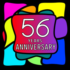 56 years anniversary, abstract colorful, hand made, for anniversary and anniversary celebration logo, vector design isolated on black background