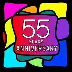 55 years anniversary, abstract colorful, hand made, for anniversary and anniversary celebration logo, vector design isolated on black background
