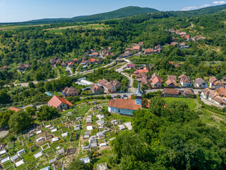 Old romanian tipical village aireal photo and landscape 