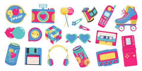 Classic 80s 90s elements in modern style flat, line style. Hand drawn vector illustration. Fashion patch, badge, emblem.