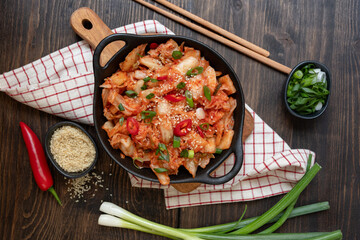 Kimchee or kimchi cabbage with rice, fermented food traditional Korean food 