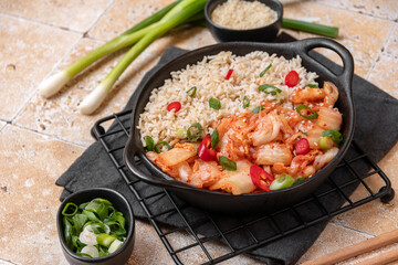 Kimchee or kimchi cabbage with rice, fermented food traditional Korean food 