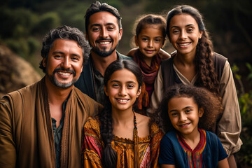 Smiling Colombian family. A happy family. ai generation - obrazy, fototapety, plakaty