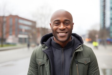 Portrait of an African American Man in front of a City Background