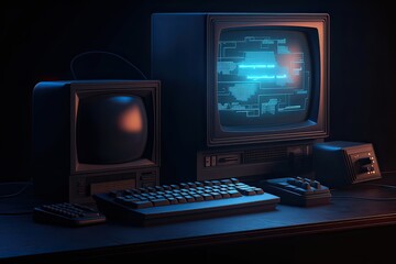 old tv with a computer. Created with Generative AI Technology