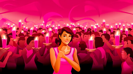 candlelight for support Breast Cancer Awareness Month, pink banner made with Generative AI
