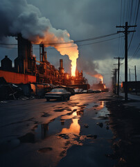 Fototapeta premium Emissions Eclipse: Factory's Ominous Overcast, generative ai