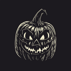 Halloween pumpkin, hand drawn vector line art isolated on black background