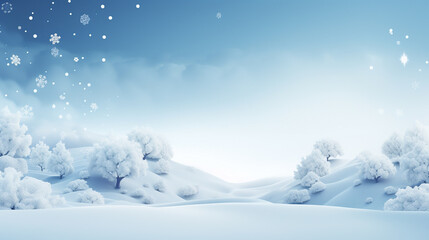 Fototapeta na wymiar Nature's White Blanket: Serene Snow-Covered Trees and Hills with Light-dappled Canopy
