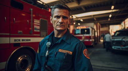 Brave Hearts of the Urban Landscape: Firefighter Portrait, Generative AI