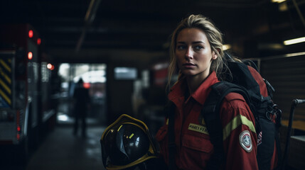 Fototapeta premium Portrait of Resolve: City Firefighter in Action, Generative AI