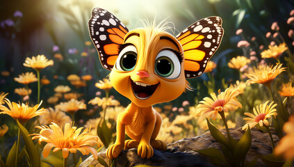 Cute cartoon of a baby monarch butterfly for illustrations for children. AI Generator