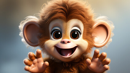 Obraz premium Cute cartoon of a baby monkey for illustrations for children. AI Generator