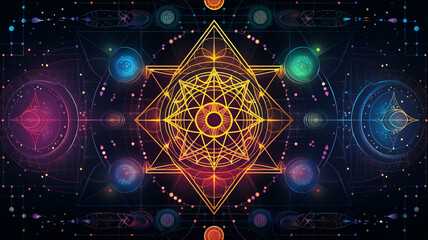 Sacred geometry colorful mandala symmetry pattern,background banner, concept of spiritual and chakra healing