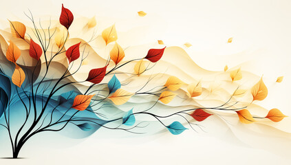 Illustration with leaves in autumn colors. AI generated