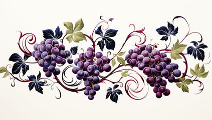 Banner with grapes and vines on white background to be used in advertising or other purposes. AI generated