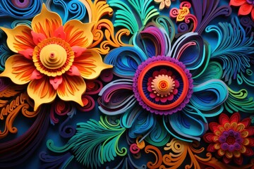 Fototapeta na wymiar 3D paper flowers vivid background