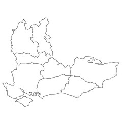 South East England ceremonial counties blank map. High detailed illustration map with counties, regions, states - South East England map .  outline map of South East province