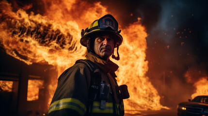 Blazing Courage: Firefighters in Intense Action, Generative AI