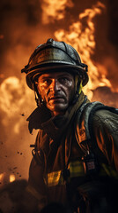 Fototapeta na wymiar Raging Flames: Firefighters in Heroic Effort, Generative AI